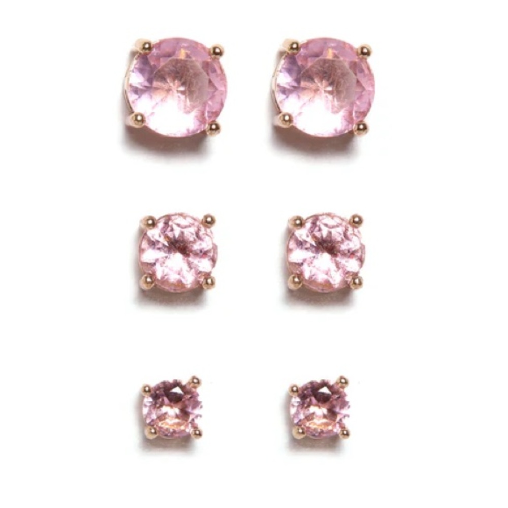 Fashion Nova Pink Crystal Cubic Zirconia Stud Earrings Set / Coquette Accessory